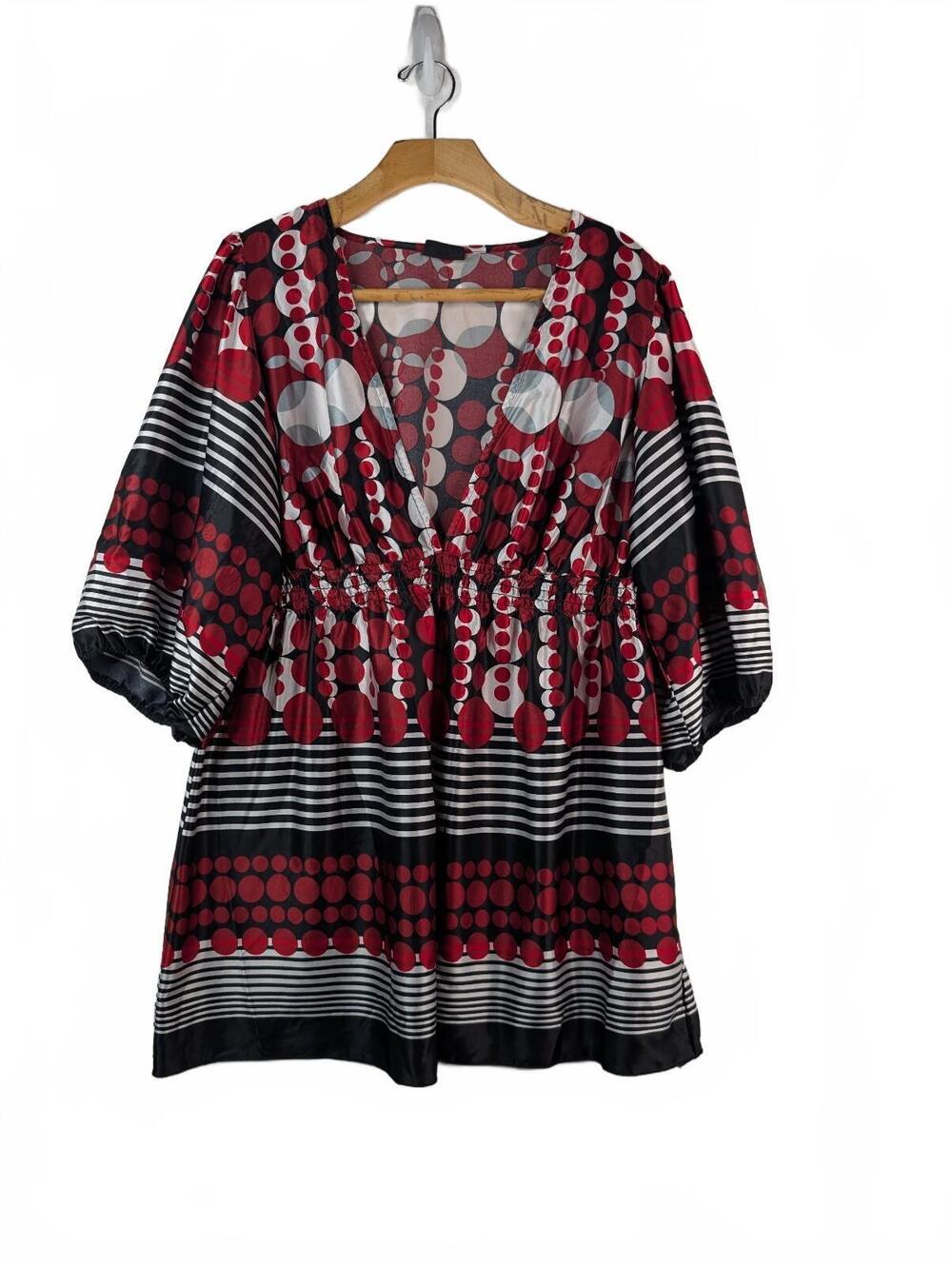 Torrid Vintage Style Geometric Bubble Sleeve Tunic Top 1X